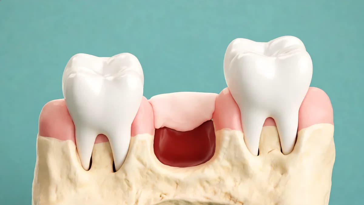 Illustration of a healing tooth socket in the jawbone, protected by a clot and covered by gum tissue